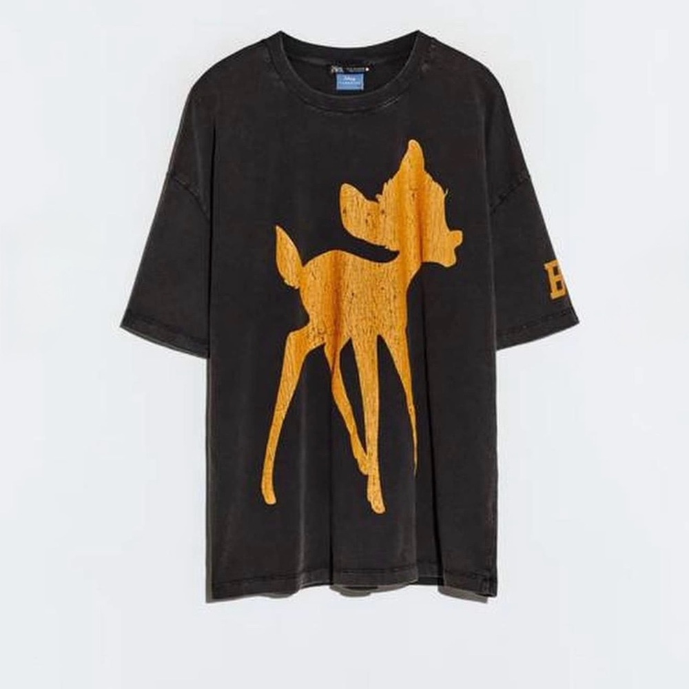 Zara Disney Classics Black Distressed Bambi T-Shirt